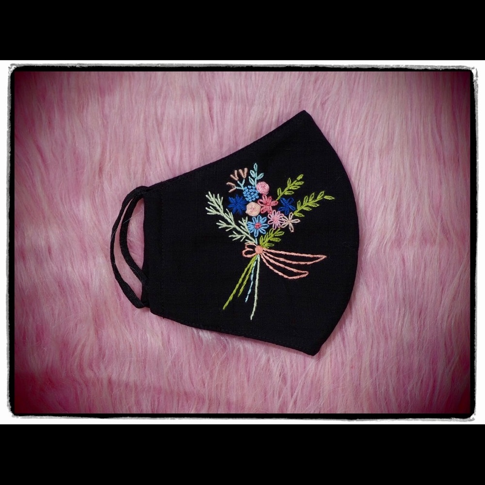 Hand Embroidered Face Mask Mask with Filter Pocket - Picture 2 of 8